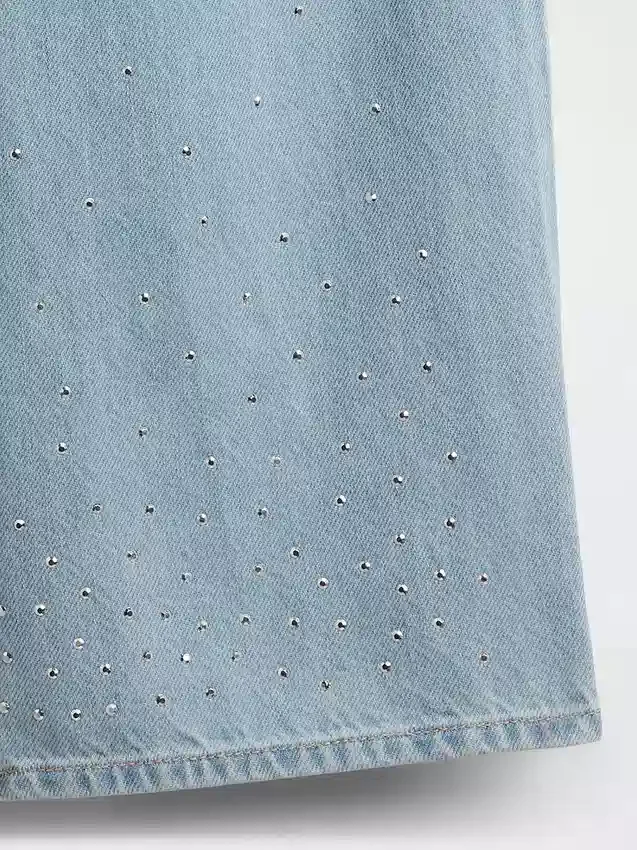 Jeans pour enfant taille basse à jambes larges et strass