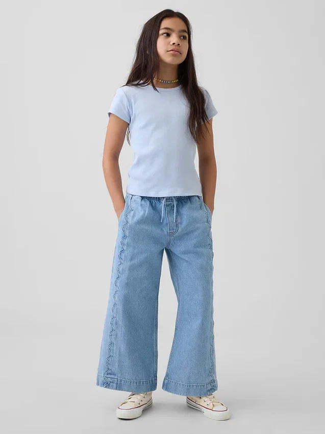 Jeans pour enfant taille haute, coupe ample et large, longueur cheville