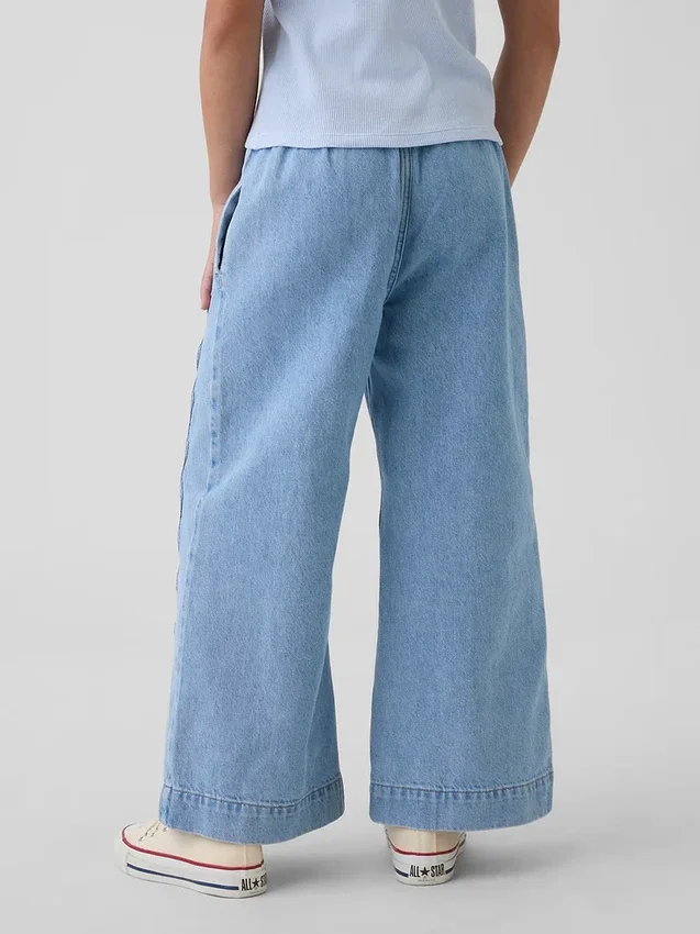 Jeans pour enfant taille haute, coupe ample et large, longueur cheville