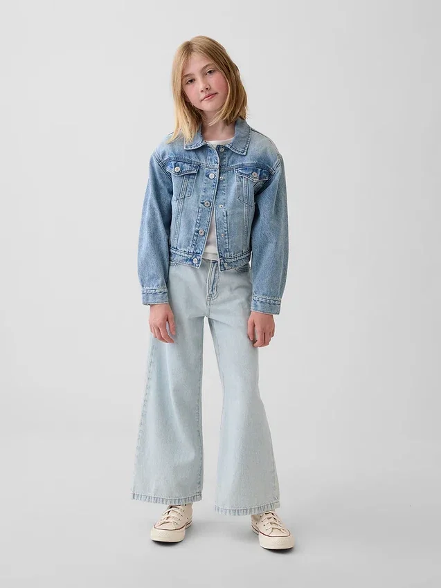 Jeans pour enfant taille haute, coupe large, longueur cheville