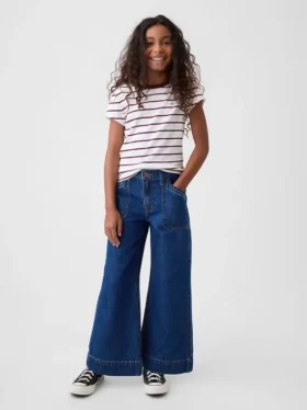 Jeans pour enfant taille haute, coupe large, longueur cheville