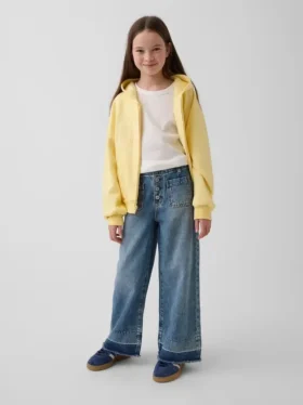 Jeans pour enfant taille haute, coupe large, longueur cheville