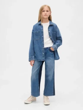 Jeans pour enfant taille haute, coupe large, longueur cheville