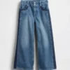 Jeans pour enfant taille haute, coupe large, longueur cheville