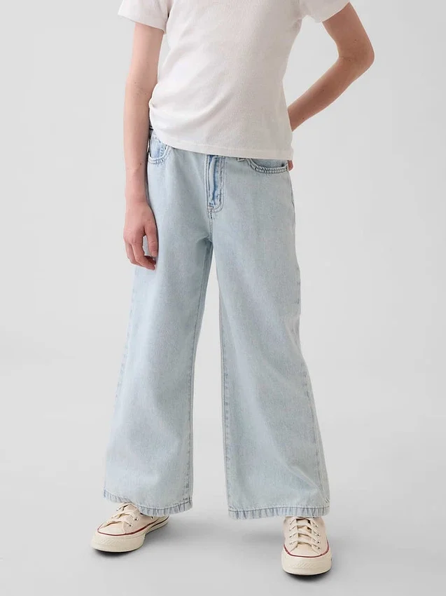 Jeans pour enfant taille haute, coupe large, longueur cheville