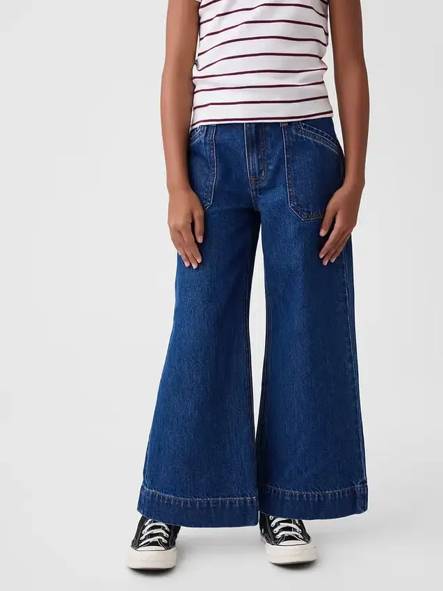 Jeans pour enfant taille haute, coupe large, longueur cheville