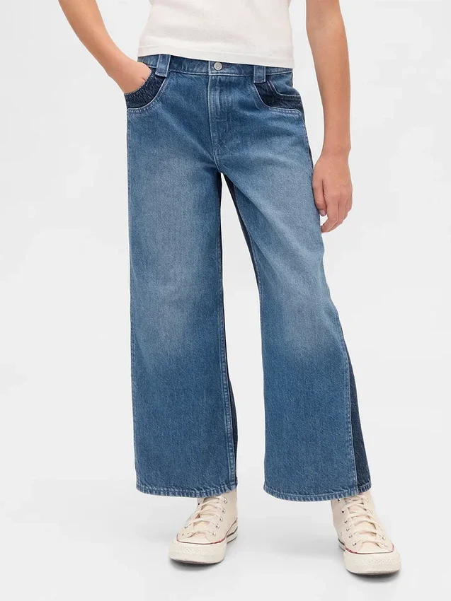 Jeans pour enfant taille haute, coupe large, longueur cheville
