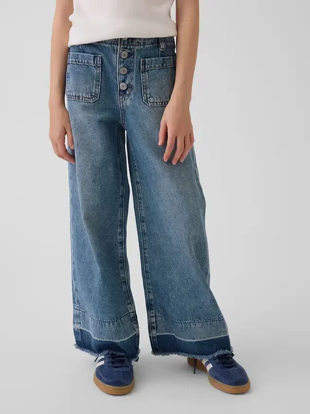 Jeans pour enfant taille haute, coupe large, longueur cheville