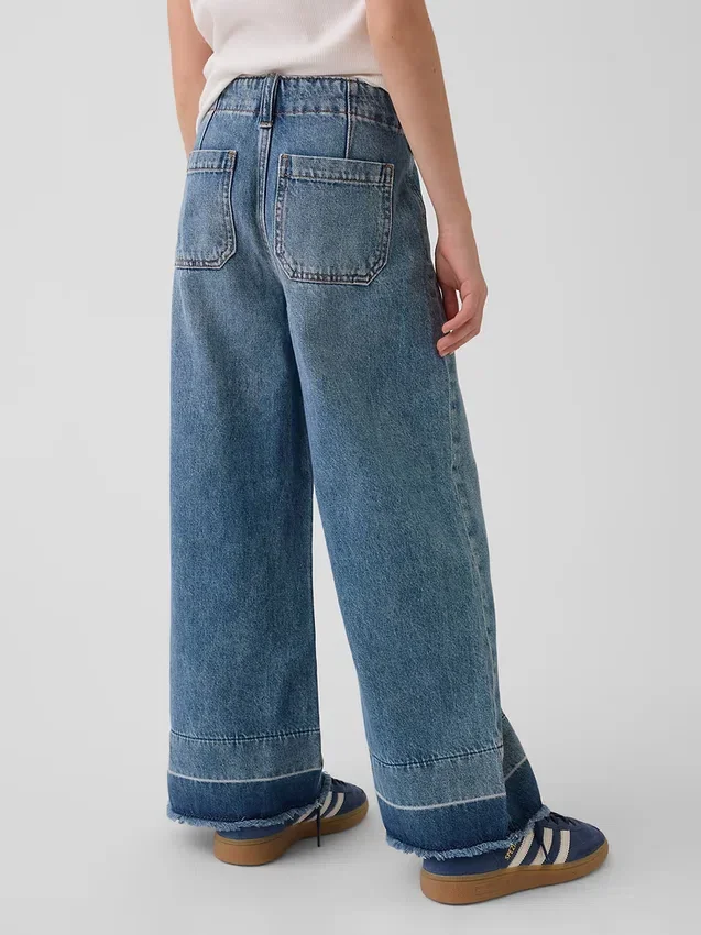Jeans pour enfant taille haute, coupe large, longueur cheville