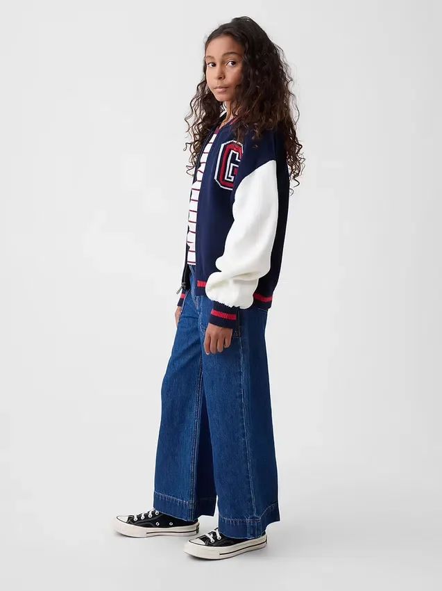 Jeans pour enfant taille haute, coupe large, longueur cheville