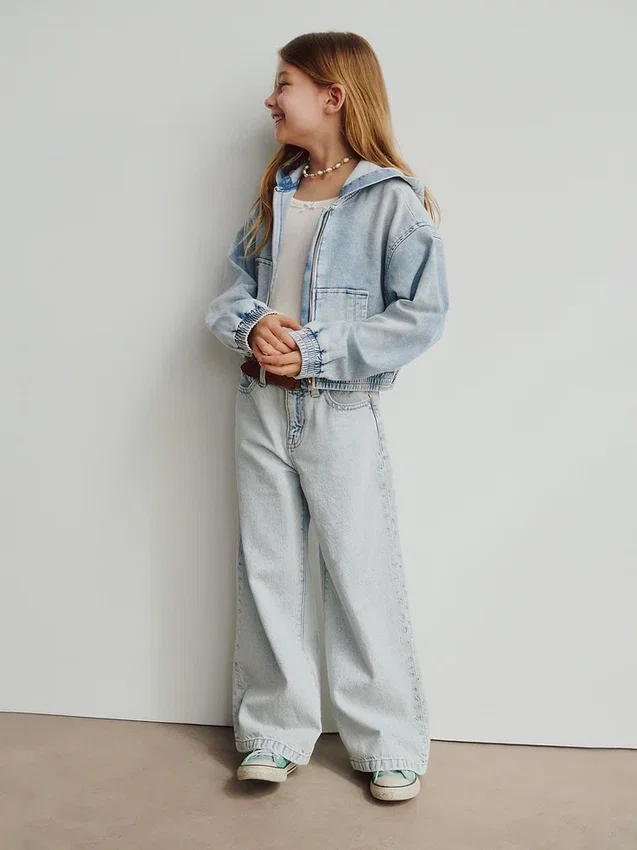 Jeans pour enfant taille haute, coupe large, longueur cheville