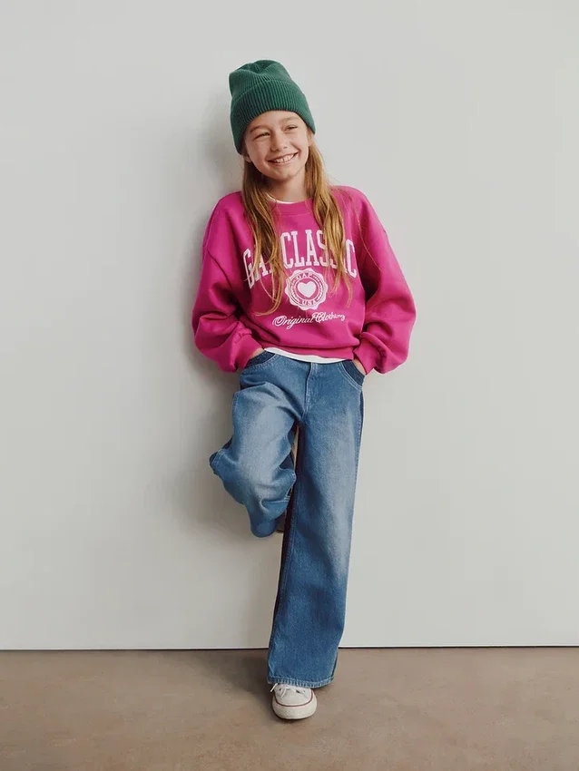 Jeans pour enfant taille haute, coupe large, longueur cheville