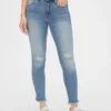 Jeans skinny taille mi-haute, effet vieilli, longueur cheville