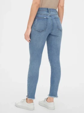 Jeans skinny taille mi-haute, effet vieilli, longueur cheville