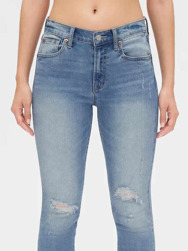 Jeans skinny taille mi-haute, effet vieilli, longueur cheville