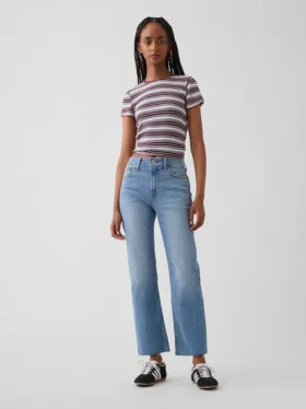 Jeans slim droit court taille haute style années 90