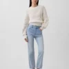 Jeans slim droit court taille haute style années 90