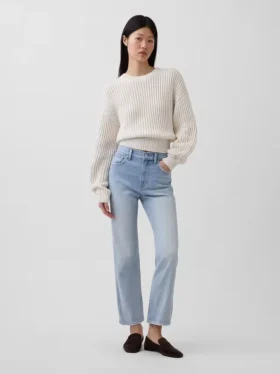 Jeans slim droit court taille haute style années 90