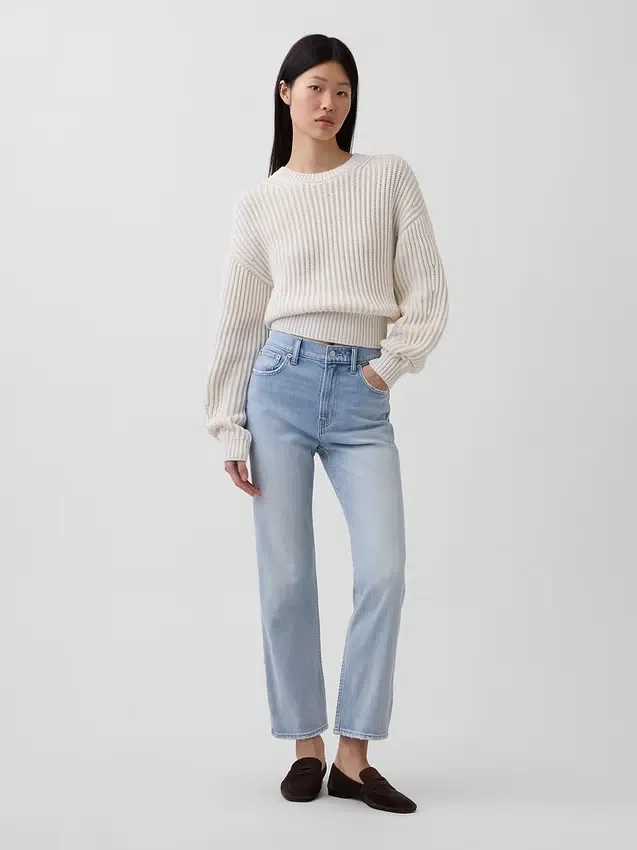 Jeans slim droit court taille haute style années 90