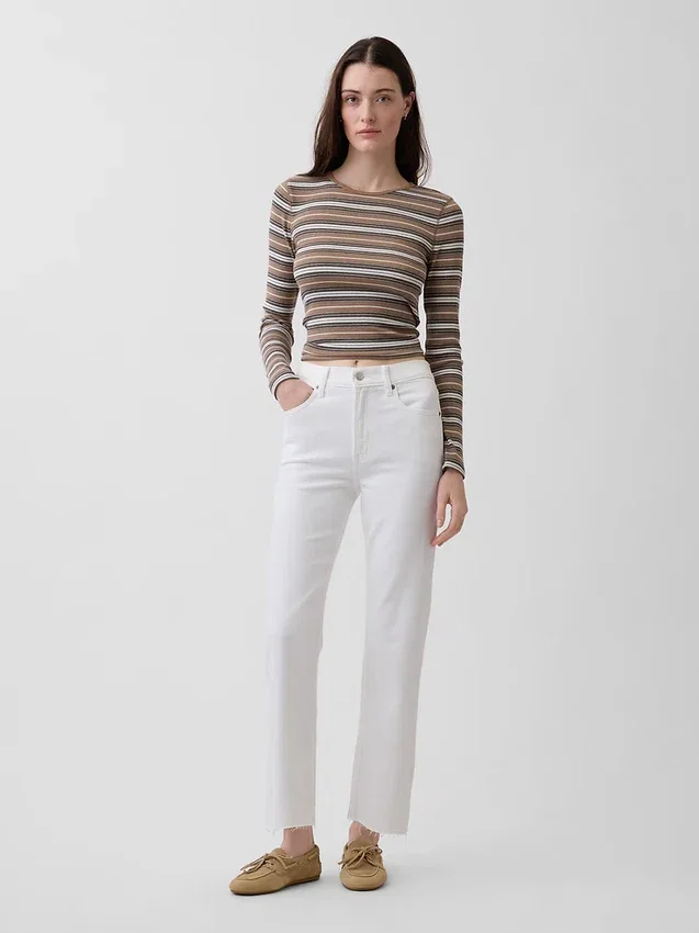 Jeans slim droit court taille haute style années 90