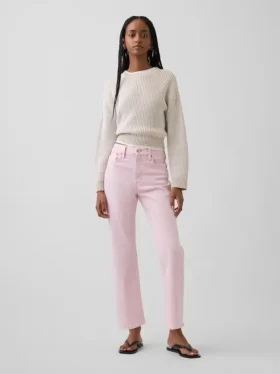 Jeans slim droit court taille haute style années 90