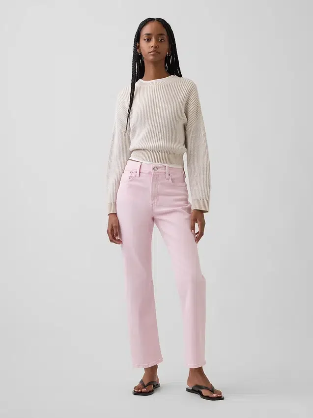 Jeans slim droit court taille haute style années 90