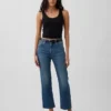 Jeans slim droit court taille haute style années 90