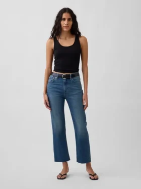 Jeans slim droit court taille haute style années 90