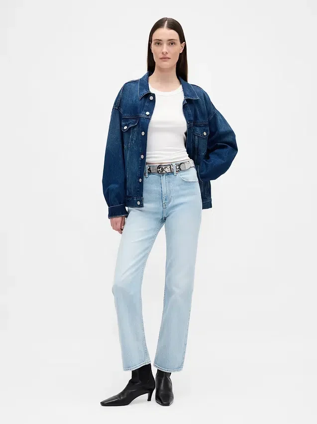 Jeans slim droit court taille haute style années 90