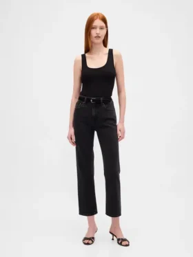 Jeans slim droit court taille haute style années 90