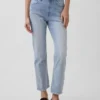 Jeans slim droit court taille haute style années 90