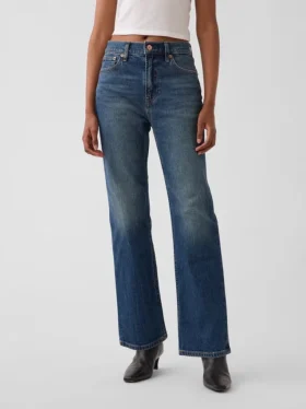 Jeans slim droit court taille haute style années 90