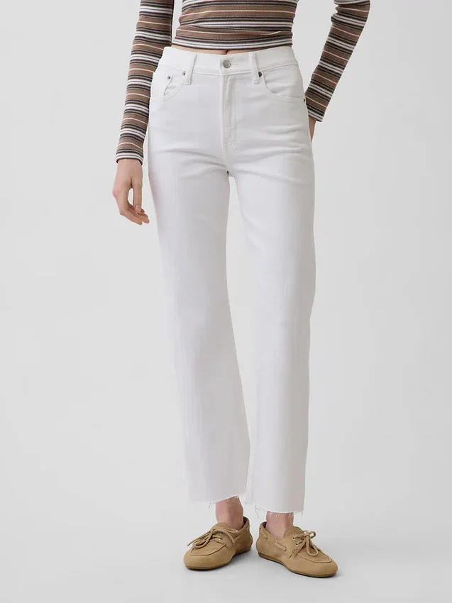 Jeans slim droit court taille haute style années 90
