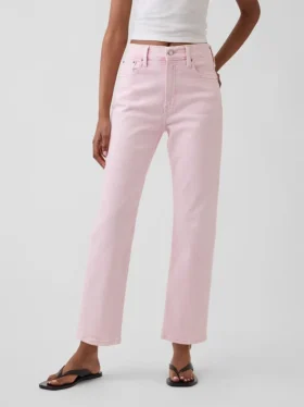 Jeans slim droit court taille haute style années 90