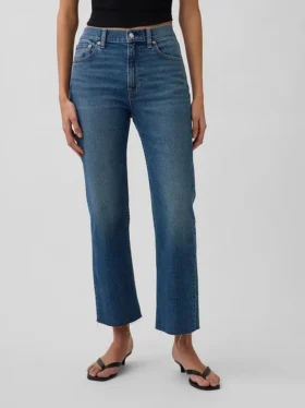 Jeans slim droit court taille haute style années 90