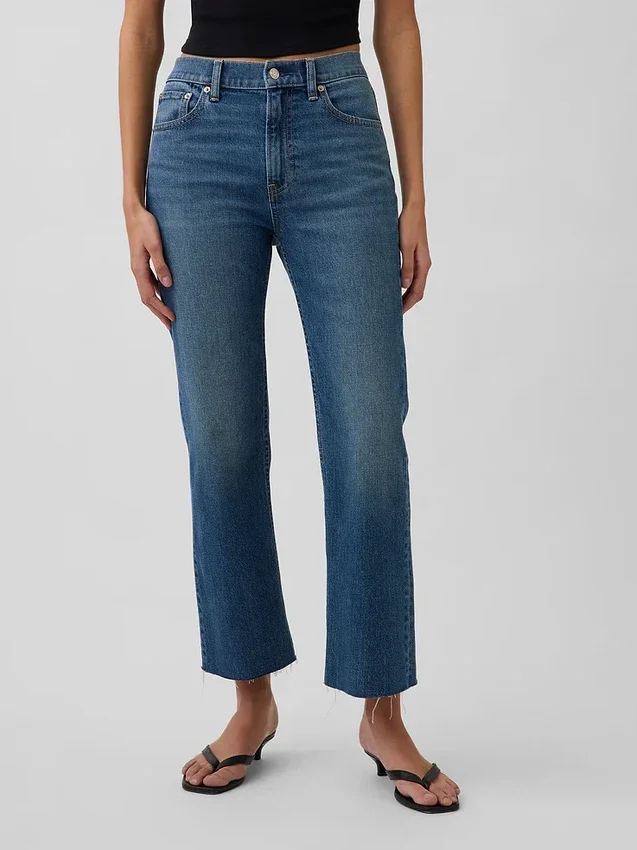 Jeans slim droit court taille haute style années 90