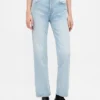 Jeans slim droit court taille haute style années 90