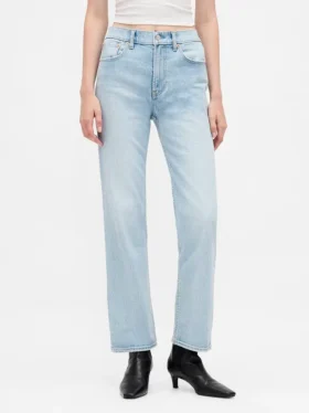 Jeans slim droit court taille haute style années 90
