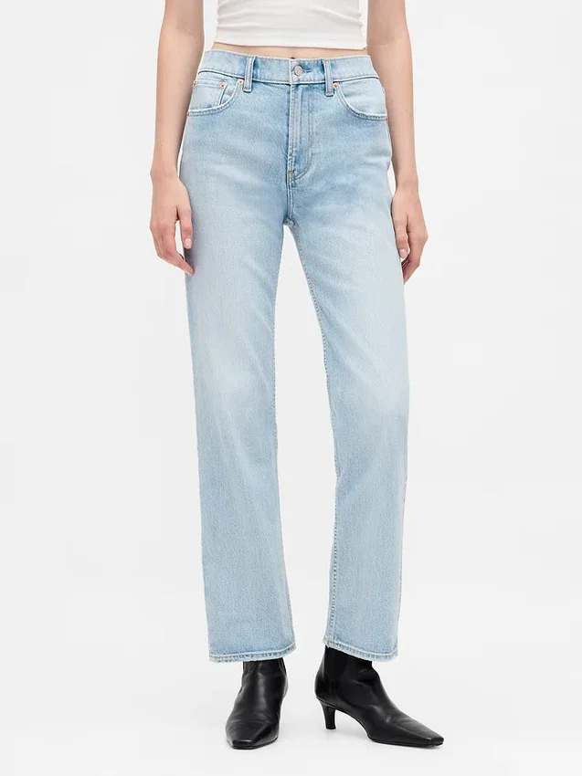 Jeans slim droit court taille haute style années 90