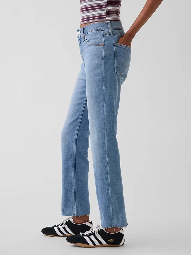 Jeans slim droit court taille haute style années 90