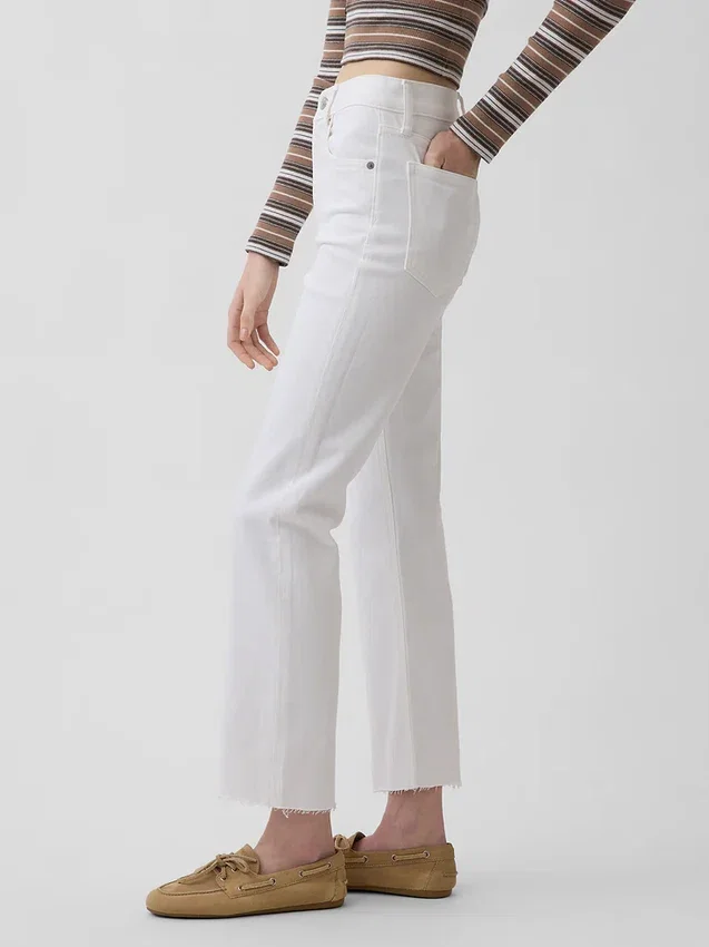 Jeans slim droit court taille haute style années 90