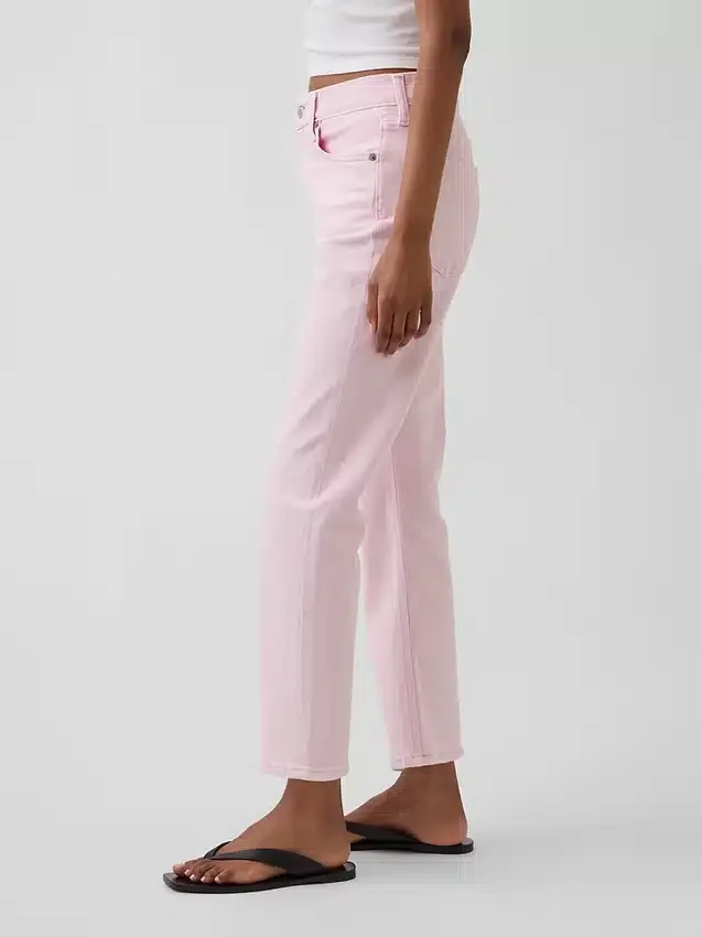 Jeans slim droit court taille haute style années 90