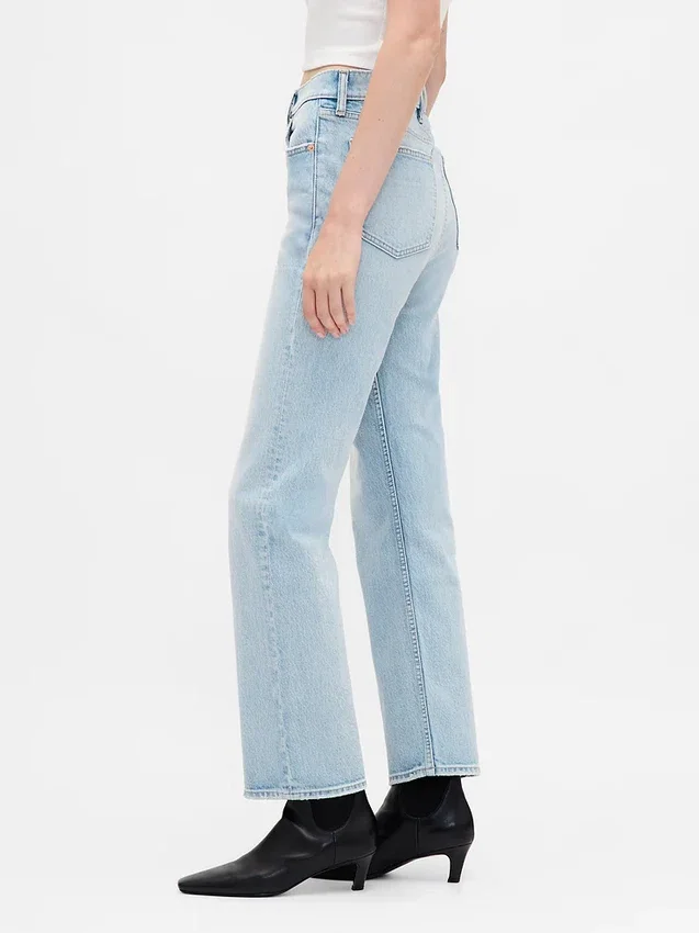 Jeans slim droit court taille haute style années 90