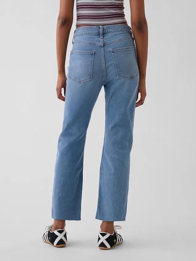 Jeans slim droit court taille haute style années 90