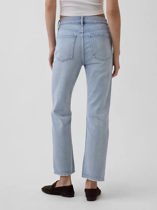 Jeans slim droit court taille haute style années 90