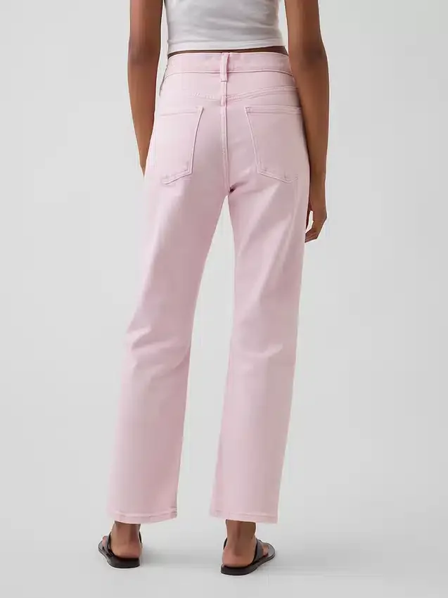 Jeans slim droit court taille haute style années 90