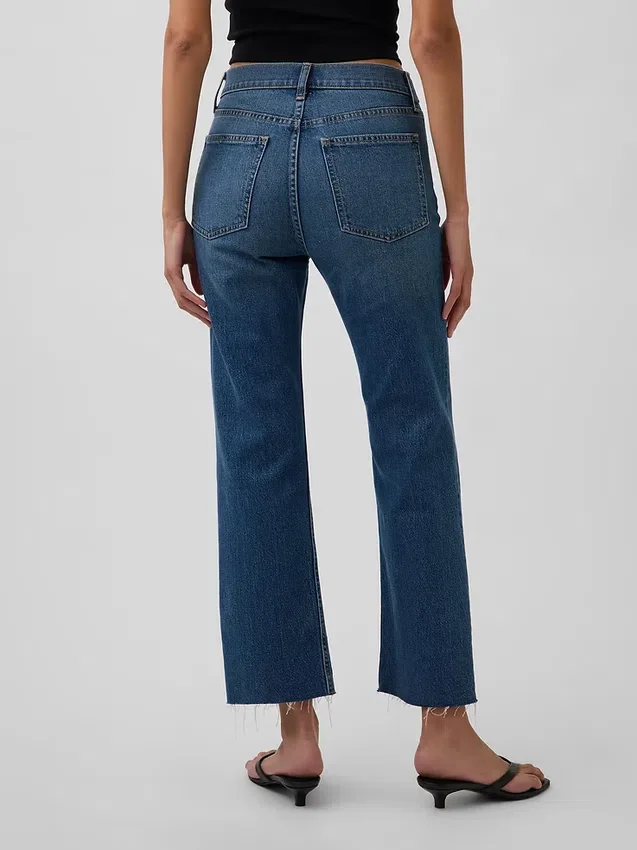 Jeans slim droit court taille haute style années 90