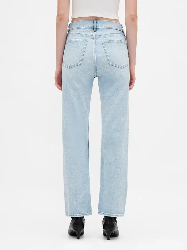 Jeans slim droit court taille haute style années 90