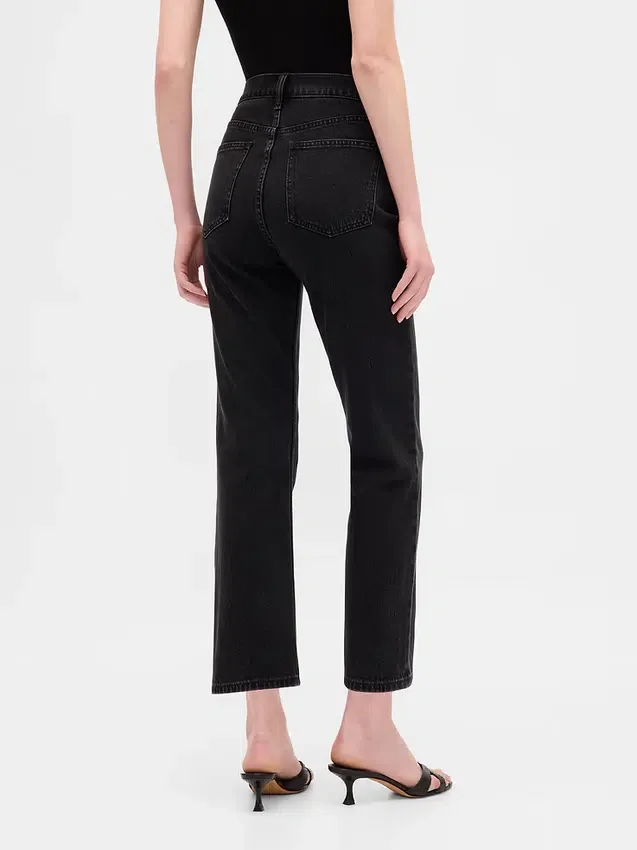 Jeans slim droit court taille haute style années 90