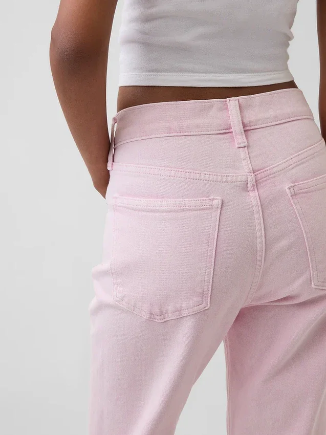 Jeans slim droit court taille haute style années 90